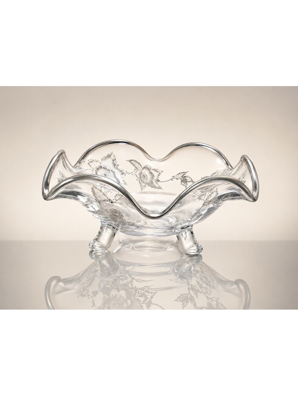 Silver City 1950s Flanders Footed Candy Bon Bon Dish Sterling Overlay, 6.5x3”